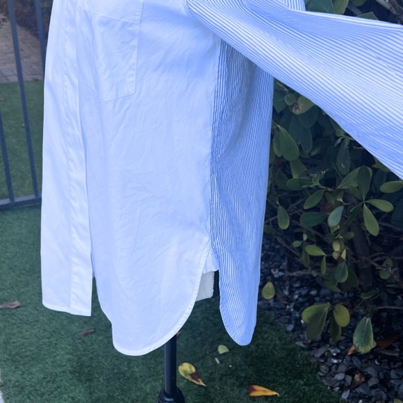 VINCE Striped Color Block White Button Down Shirt Size 2 - Picture 6 of 16